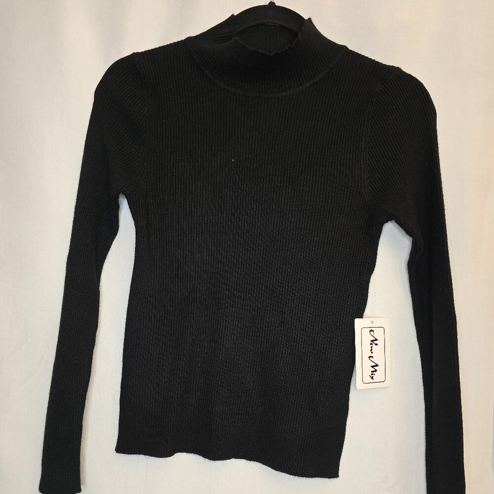 Black Rib Knit Mock Neck long sleeve sweater